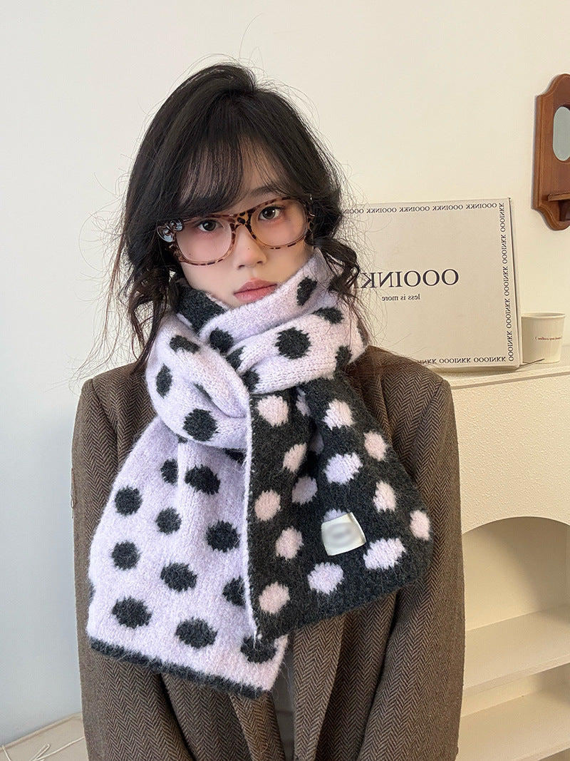 Sophisticated Contrasting Polka-Dot Scarf For Women