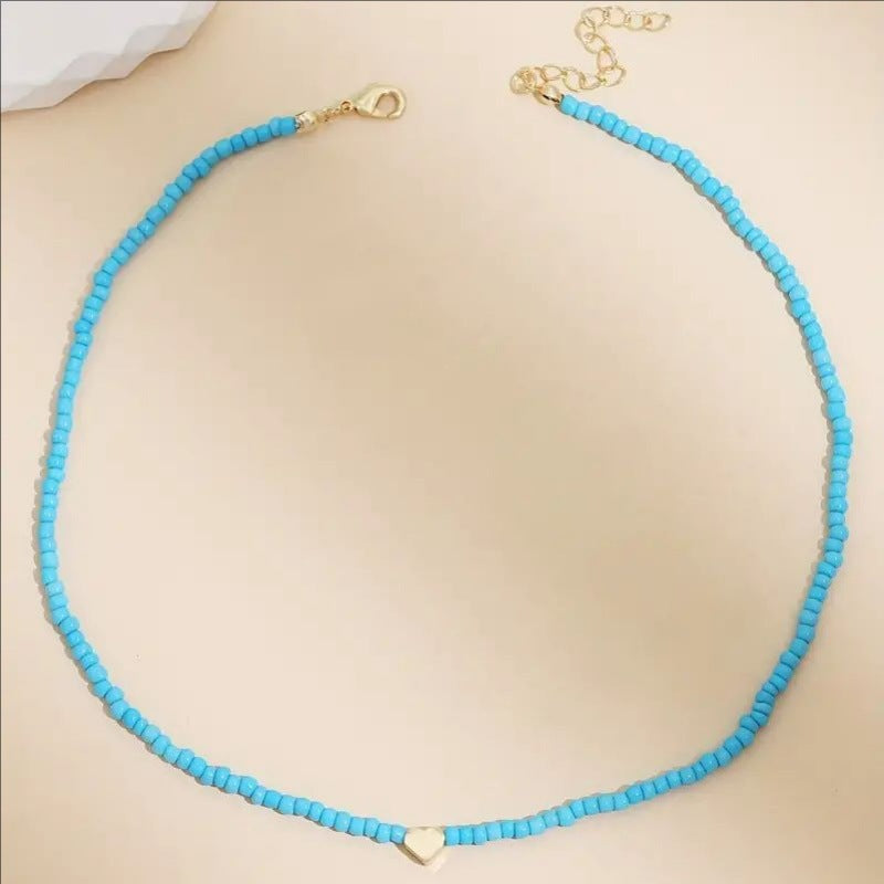 Simple Retro Heart-shaped Decorative Handmade Beaded Clavicle Necklace