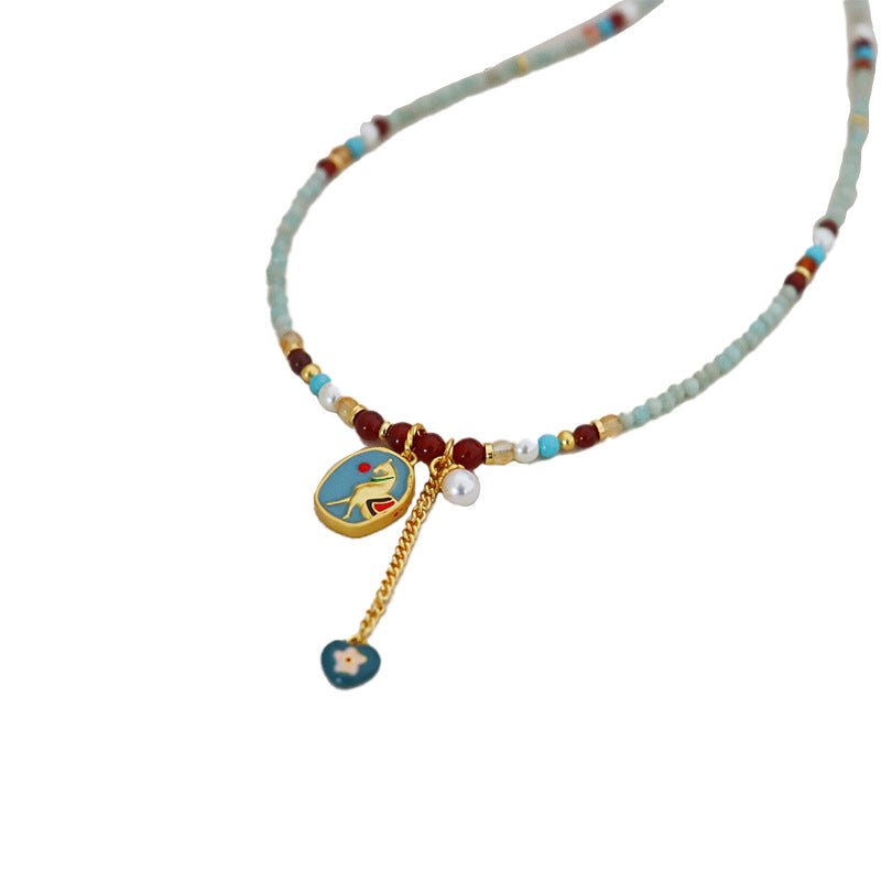 New Chinese Style Fashionable Retro Colored Drip Oil Horse Year Necklace