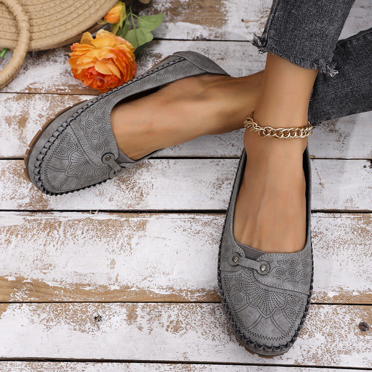 Womens Retro-Style Flat Loafers Shoes