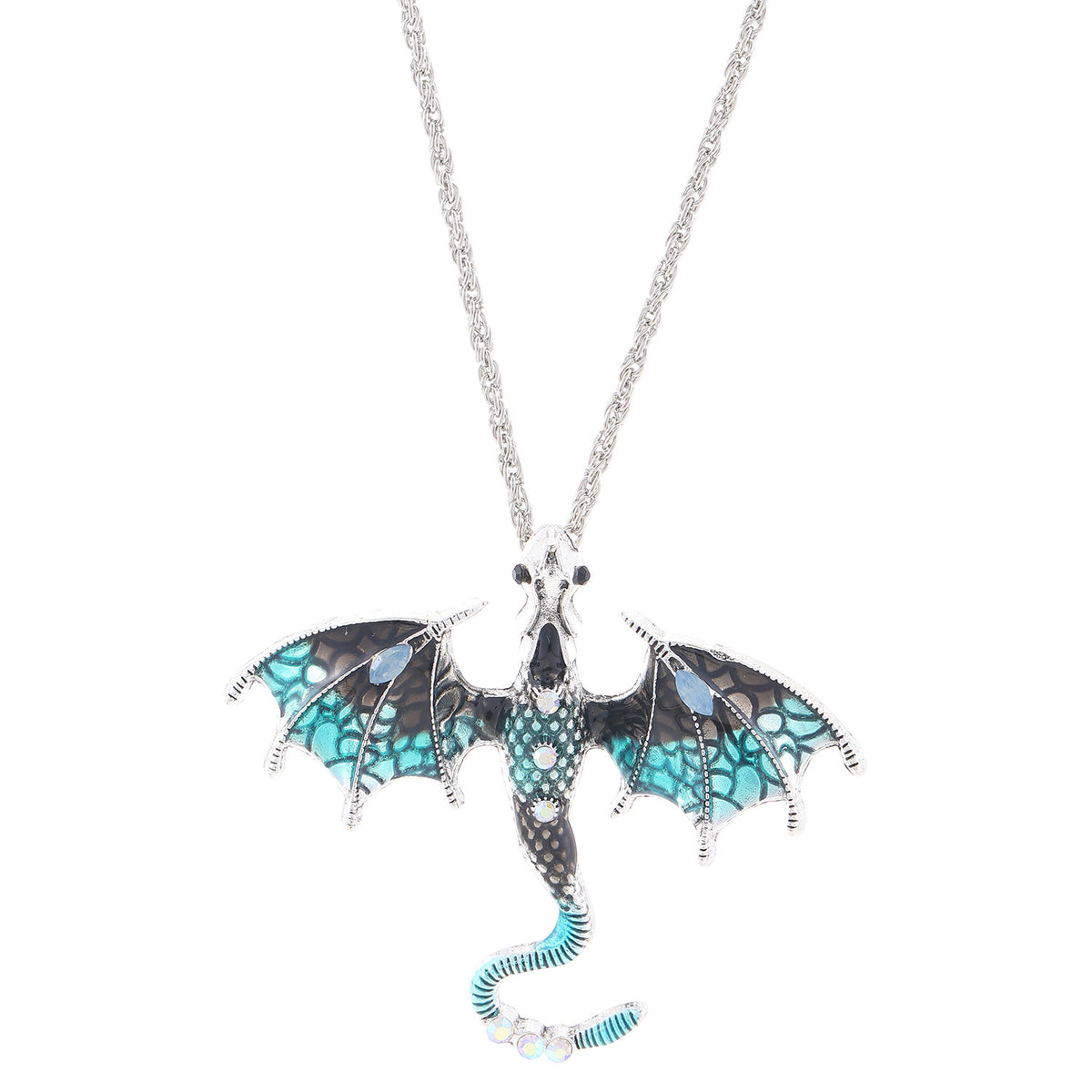 Retro Oil-drop Cartoon Flying Dragon Pendant Hip-hop Rhinestone-studded Necklace For Clubbing
