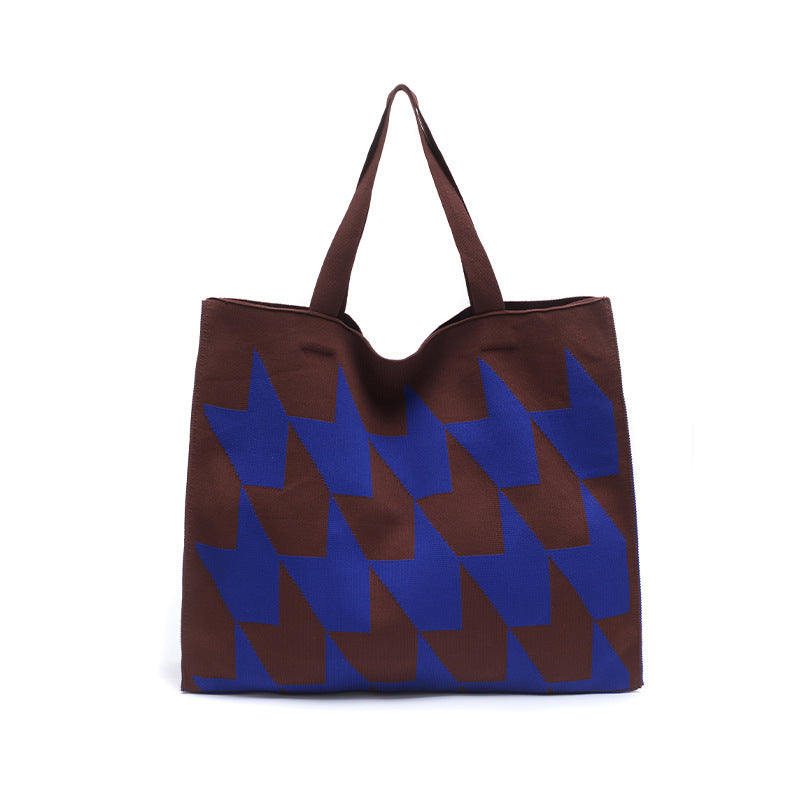 Knitted Womens Handbag With Patchwork Yarn
