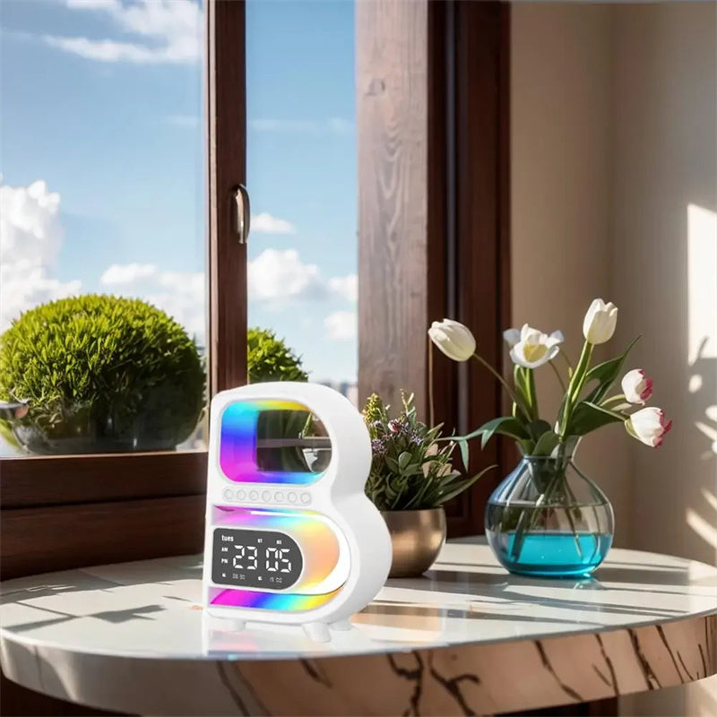 Nuevo altavoz Bluetooth con forma de B, multifuncional, con luz rítmica inteligente, cargador inalámbrico para teléfono, tarjeta TF, entrada AUX, modo estándar