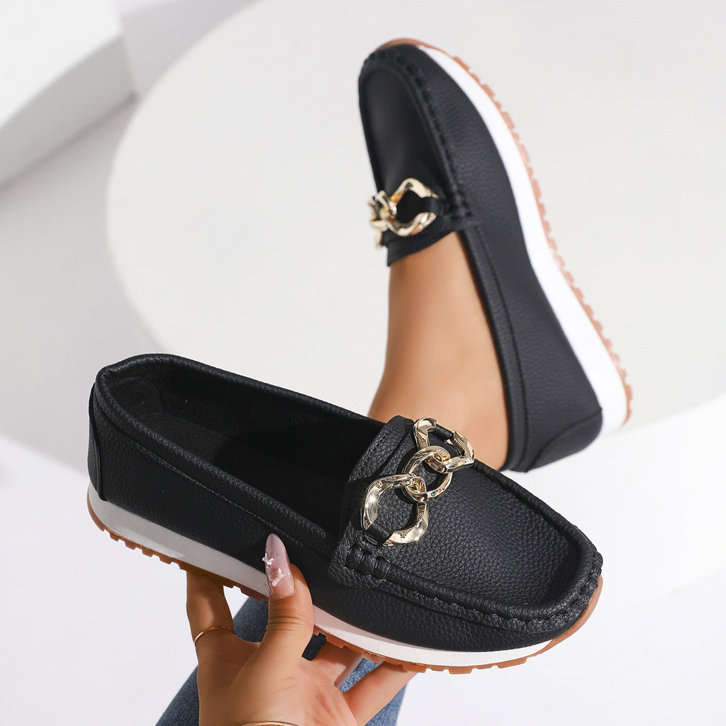 Womens Casual Fashionable Minimalist Metal-buckle Slip-on Shoes In A Comfortable Roomy Fit With A Low-cut Design