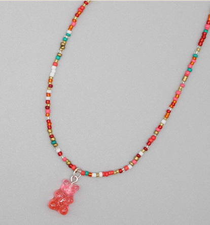 Gradient-colored Little Bear Seed Bead Necklace