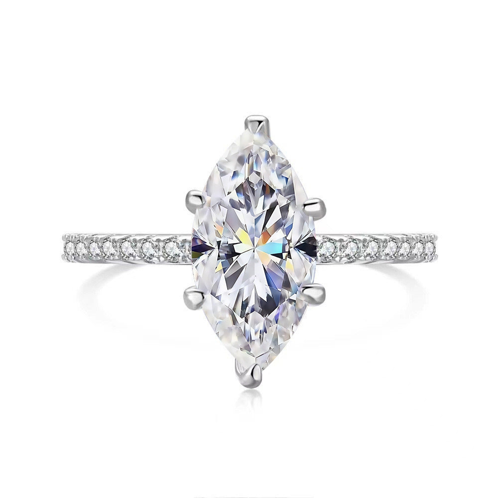 S925 Sterling Silver 2-Carat 6x12 White Marquise-Shape Moissanite Ring
