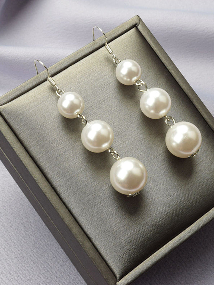 New Long Pearl Earrings With Three Pearls