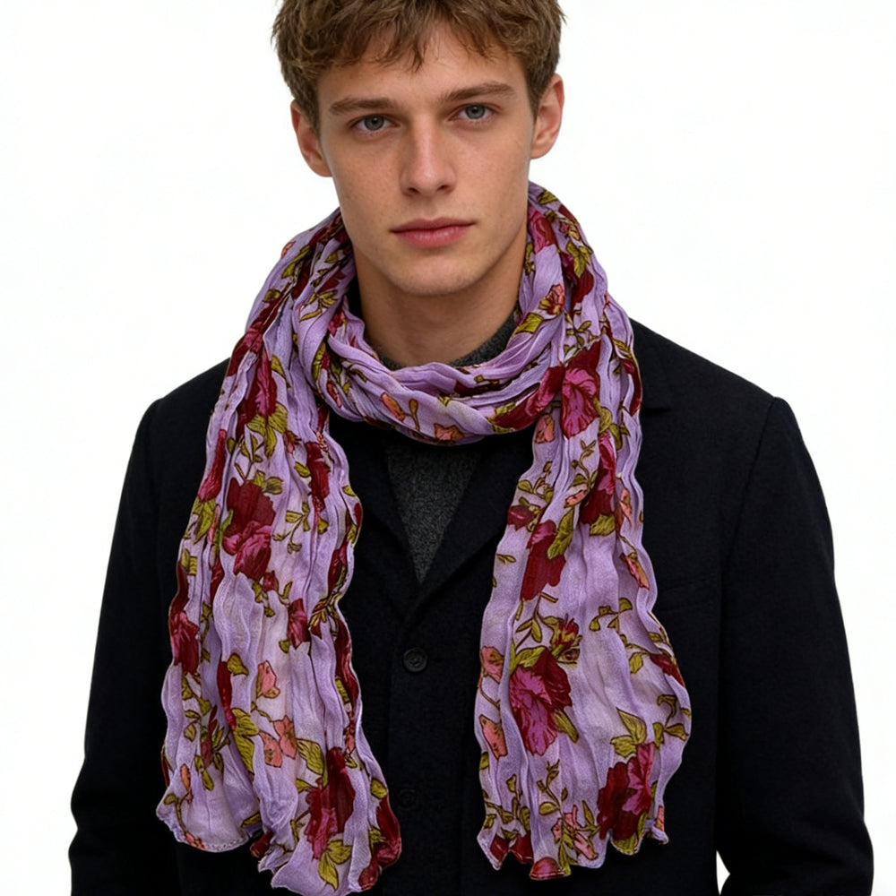 2pcs  Vibrant Crinkle Magenta Printed Polyester Texture Scarf,Versatile Everyday Scarf ,Pairs With All Casual Outfits,Office Appropriate Subtlety For Women Men