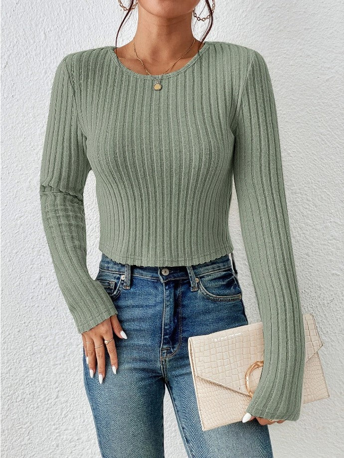 FallWinter Casual Slim-fit Solid-color Crew-neck Sweater