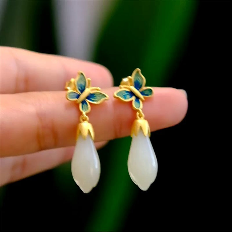 Chinese-style Retro Enamel Butterfly Stud Earrings For Women