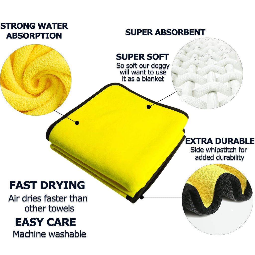 Toallas de baño para perros, toalla de secado rápido de microfibra suave y absorbente para perros, gatos y mascotas, color amarillo