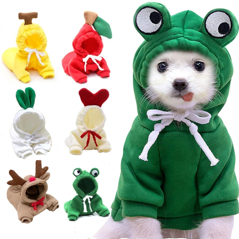 Niedliche Obst-Hundekleidung für kleine Hunde, Hoodies, warme Winter-Fleece-Haustierkleidung, Welpen-Katzenkostüm-Mantel für französische Chihuahua-Outfits