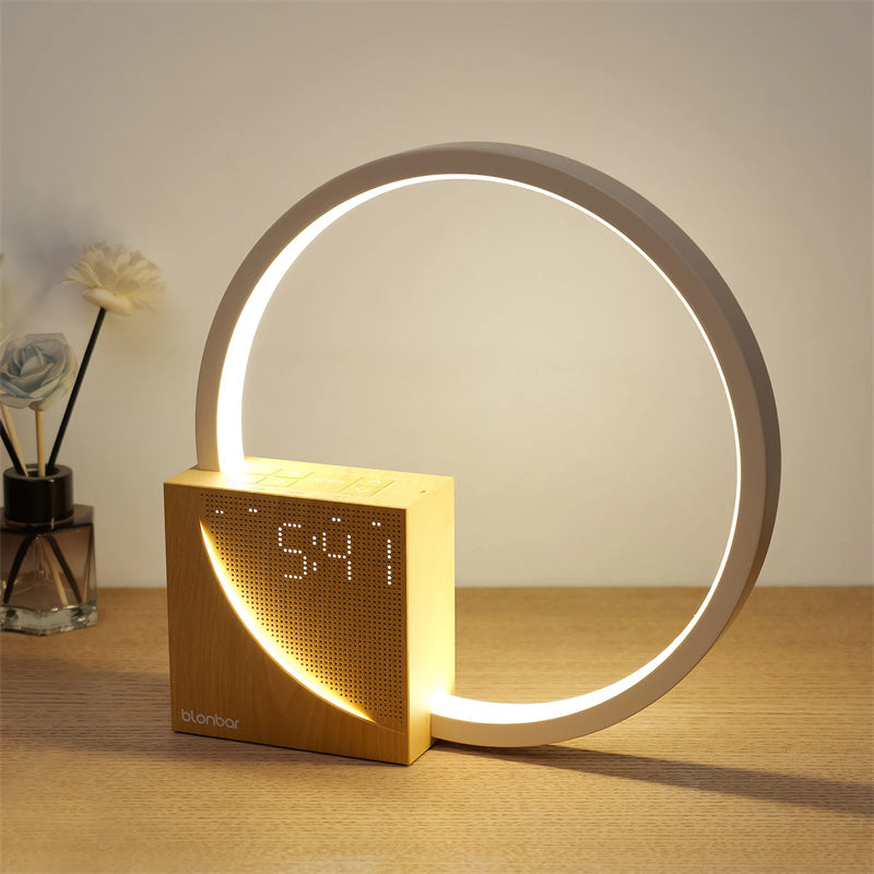 Nachttischlampe Touch-Tischlampe mit Naturklängen, Schreibtischlampe mit Wecker, Touch-Steuerung 3 Helligkeitsstufen, Heimdekoration