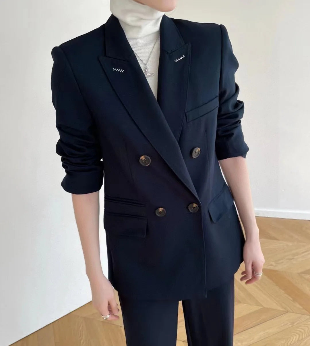 Classic elegant women's wool business style trouser suit