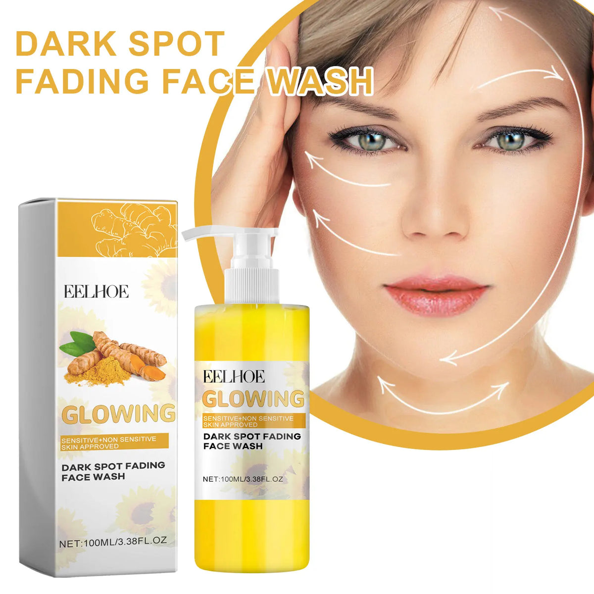 EELHOE Turmeric Face Cleansing for Firmming Skin Refine Pores Nourishing Repair Skin Face Blemishes Removal Face Cleanser 100ml