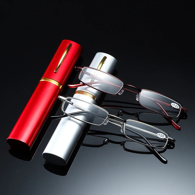 Stick On Phone Mini Clip Nose Bridge Reading Glasses Ultra Thin Reading Glasses 100-350 Portable Presbyopic Glasses With Case