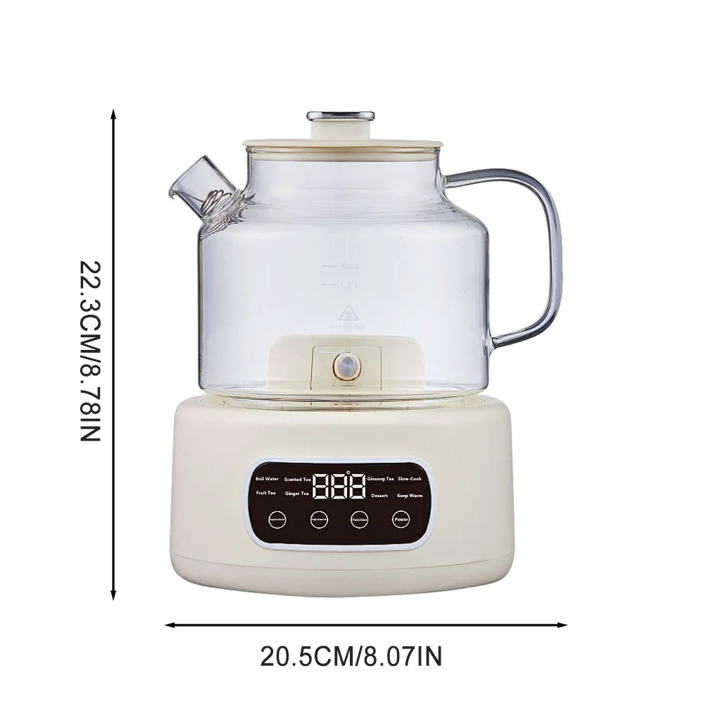 1.2L Health Household Electric Kettle Fast Boiling Temperature Adjustable Full Glass Body Teapot for Herbal Tea Home Office Use