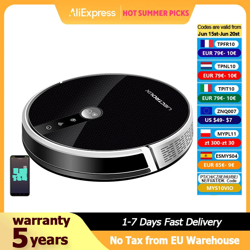 LIECTROUX C30B Robot Vacuum Cleaner AI Map Navigation,Smart Partition,WiFi App,6000Pa Suction,Dry and Wet Mopping,Disinfection