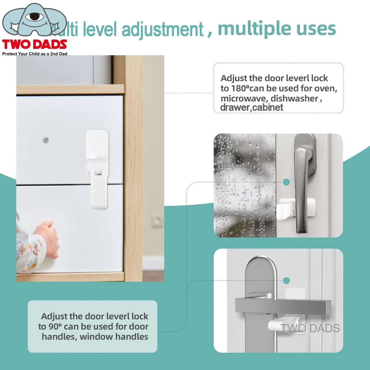 2pcs Plastic Door Rod Lock Universal Anti Opening Handle Child and Baby Safety Lock No Drilling Multifunctional Hidden Button