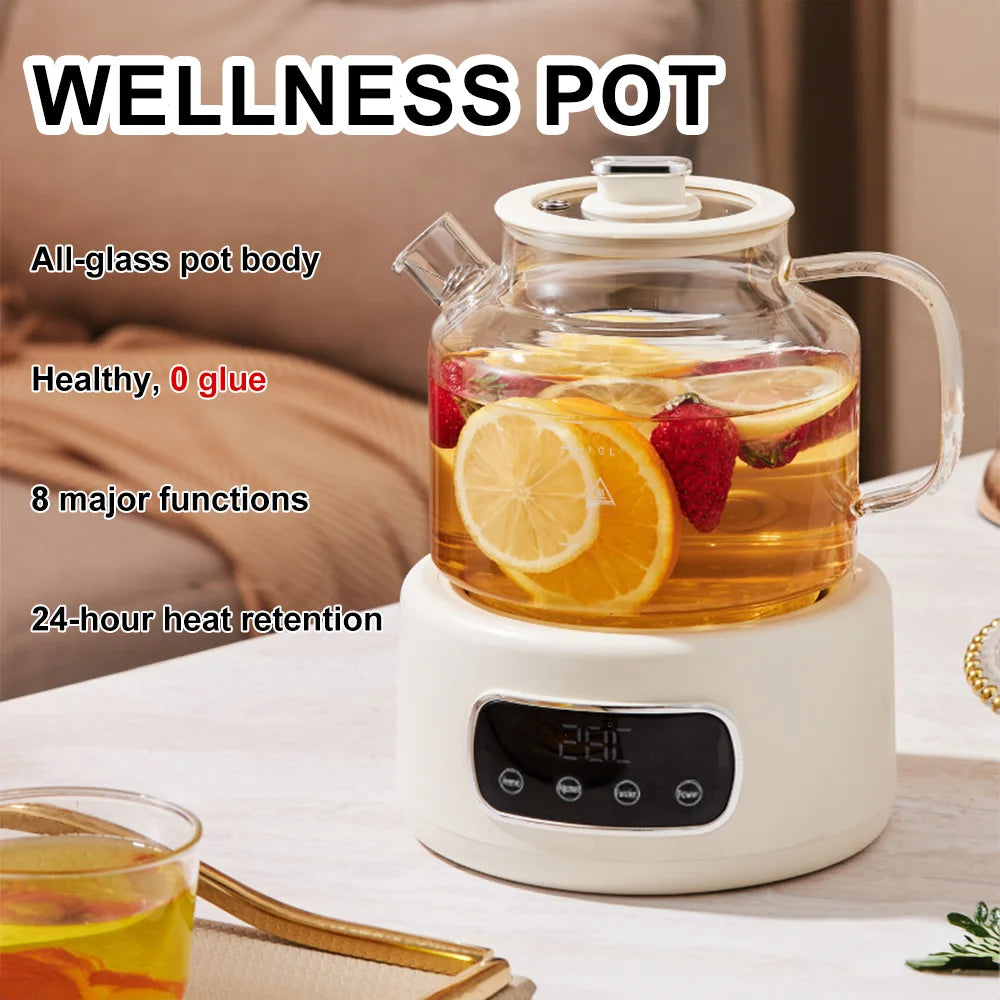 1.2L Health Household Electric Kettle Fast Boiling Temperature Adjustable Full Glass Body Teapot for Herbal Tea Home Office Use