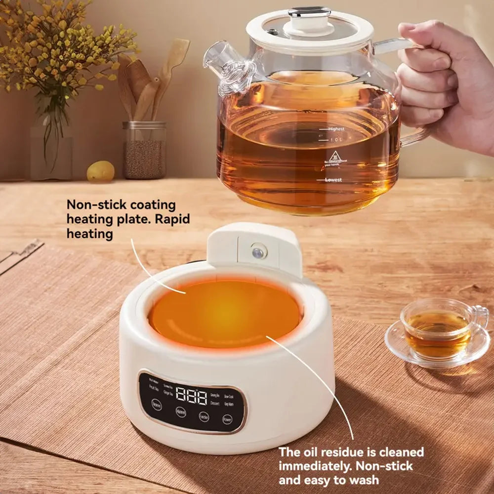 1.2L Health Household Electric Kettle Fast Boiling Temperature Adjustable Full Glass Body Teapot for Herbal Tea Home Office Use