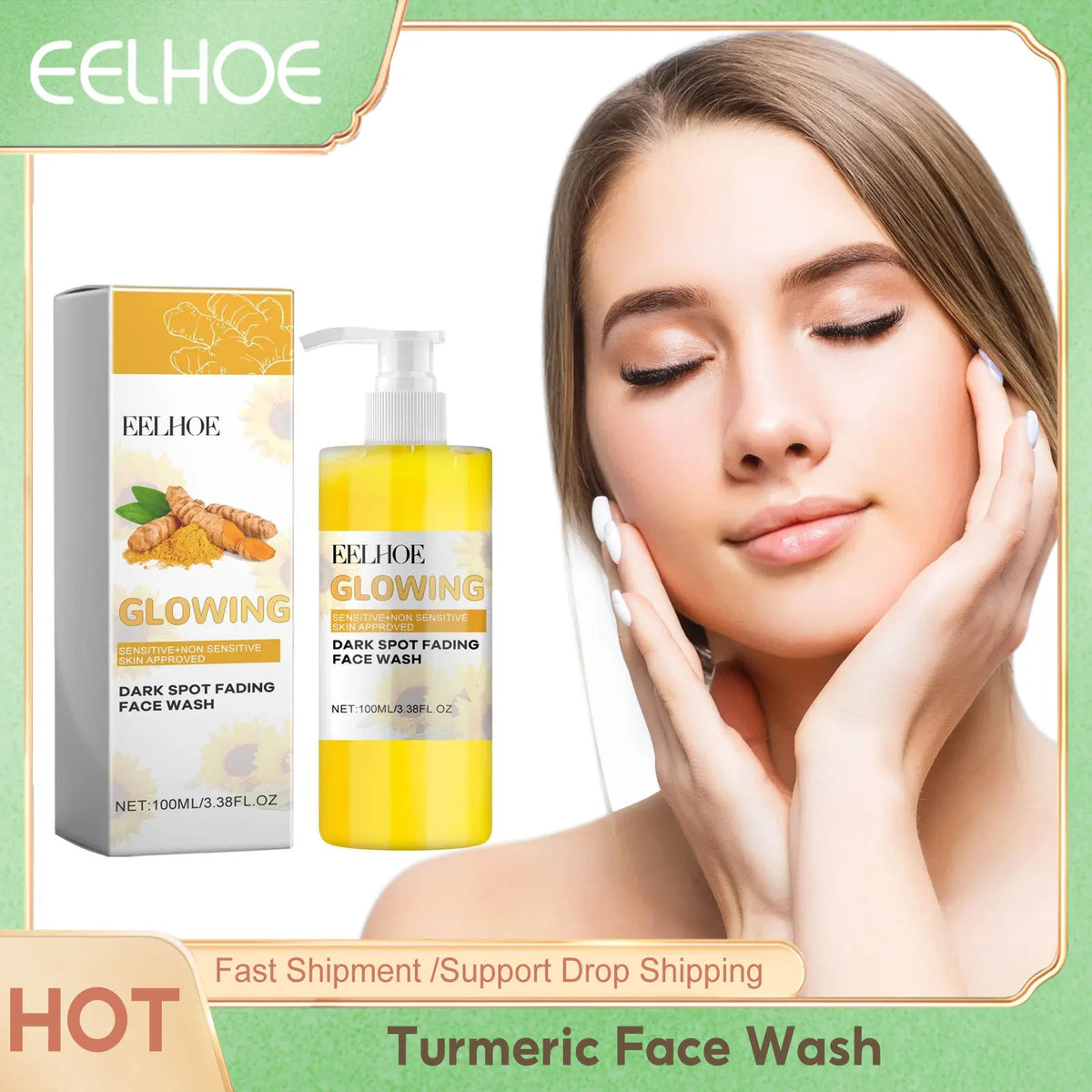 EELHOE Turmeric Face Cleansing for Firmming Skin Refine Pores Nourishing Repair Skin Face Blemishes Removal Face Cleanser 100ml