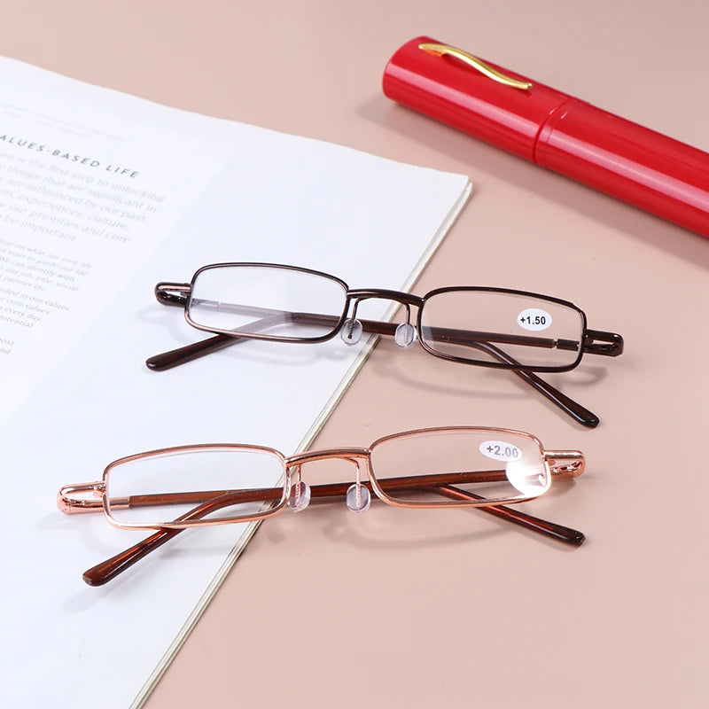 Stick On Phone Mini Clip Nose Bridge Reading Glasses Ultra Thin Reading Glasses 100-350 Portable Presbyopic Glasses With Case