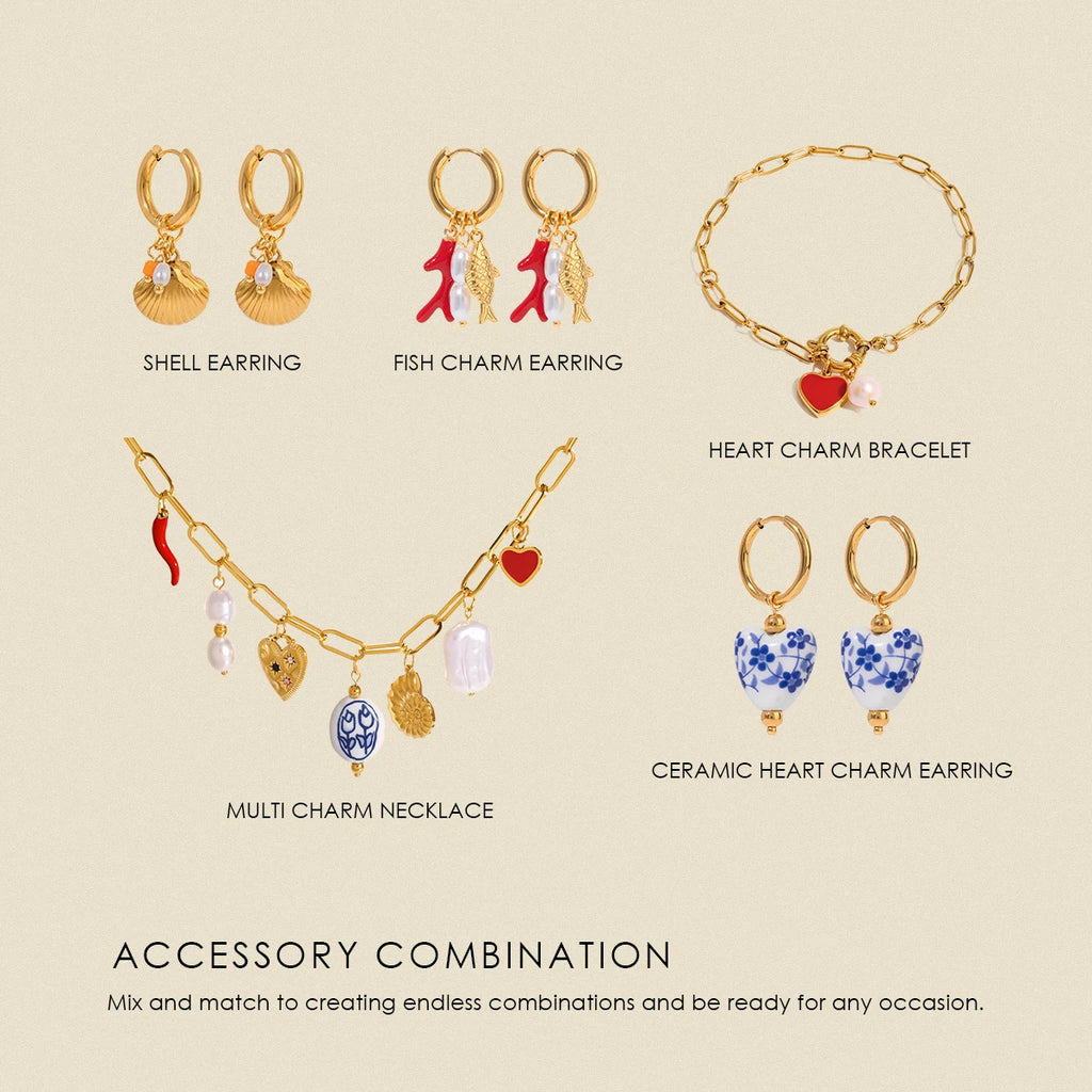 Uworld Stainless Steel Heart Charm Hoop Earrings Necklace Bracelet Trendy Metalic Golden Geometric Jewelry Accessories серьги