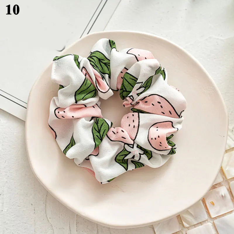 Summer Fruit Print Scrunchies Zitrone Grapefruit Birne Pfirsich bedruckter elastischer Haargummi Damen Mädchen Kopfbedeckung Haar-Accessoires