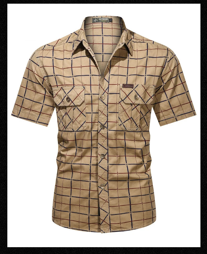 Summer Men's Plaid Shirt Short Sleeve Streetwear Pure Cotton Oversized Casual Shirts Men Clothing Hawaiian Shirt 5XL A2F5009