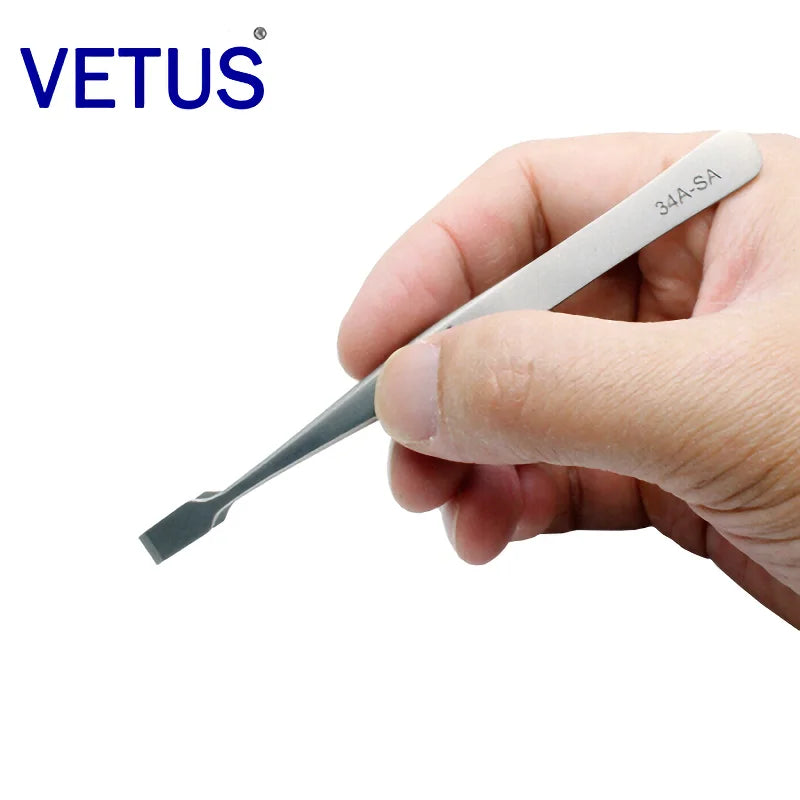 VETUS Tweezers Original 34A-SA Non-magnetic Anti Acid Corrosion Resistant High Precision for  Stamp Stainless Steel Clamp