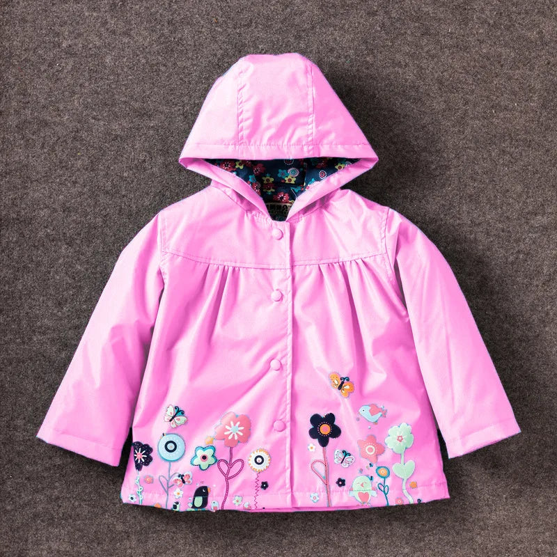 Flowers Girls Jackets Autumn Waterproof Kids Jacket Windbreaker Coat Hooded Casual Girls Raincoat 2-6 Year Old Children Clothing