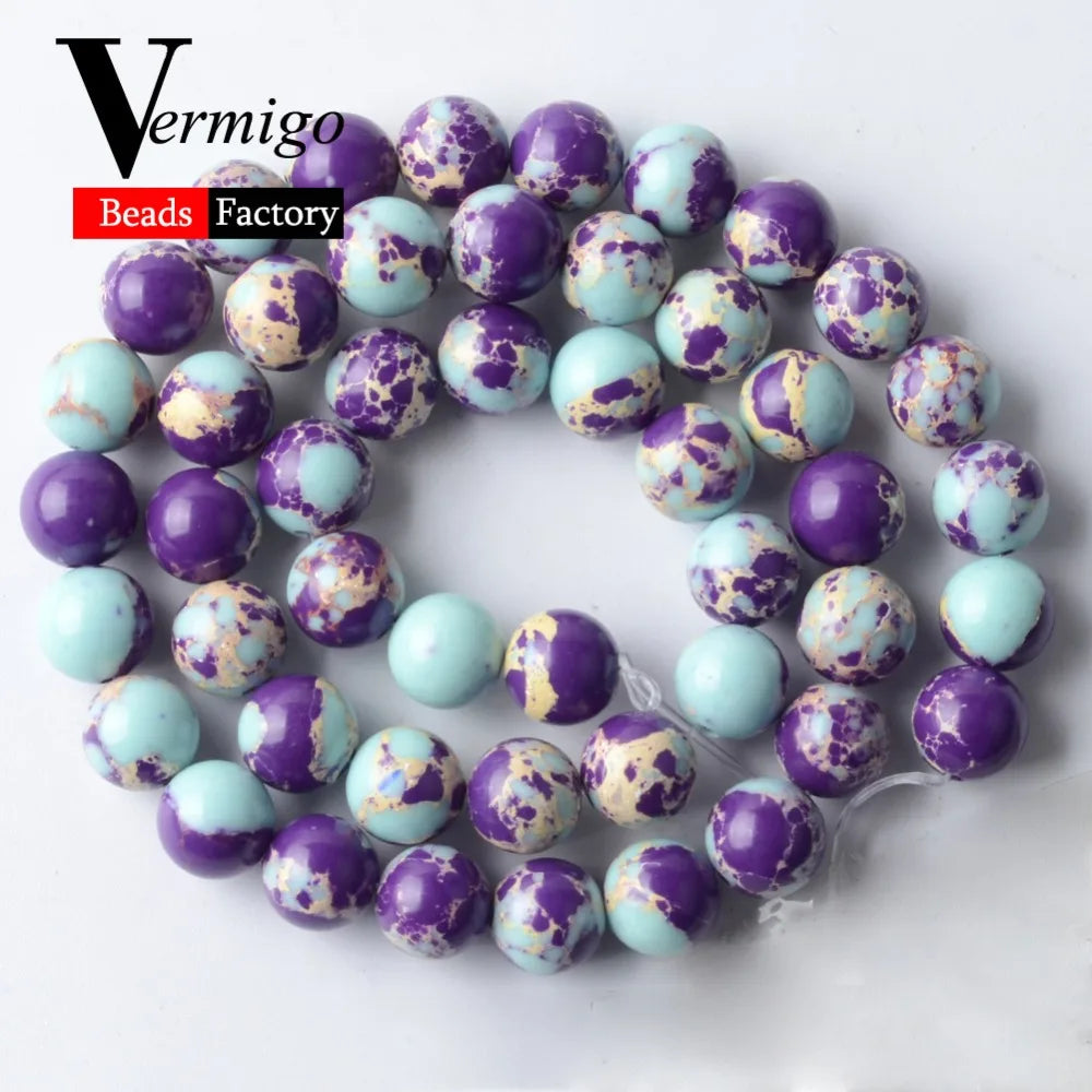 Lake Blue Purple Sediment Jaspers Round Spacer Beads For Jewelry Making 4 6 8 10mm Mineral Stone Beads Diy Bracelet Jewelry 15''