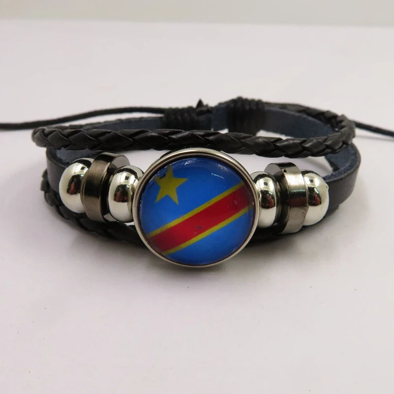 Love Congo Flag Leather Bracelet Charm Congo Girls Glass Beads Bracelets For Women And Men Gift