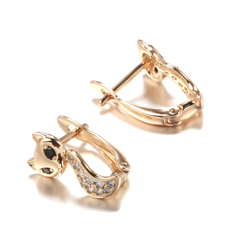 Kinel Hot Cute Fox Earrings Ring Sets for Women Fashion 585 Rose Gold Color Natural Zircon Accessories Animal Child Jewelry Sets