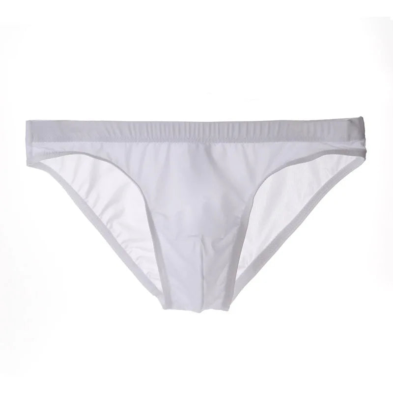 Men Underwear Ice Silk Solid Color Briefs Sexy Transparent Silky Quick Dry U Bulge Pouch Panties Mid Waist Male Underpants Cueca