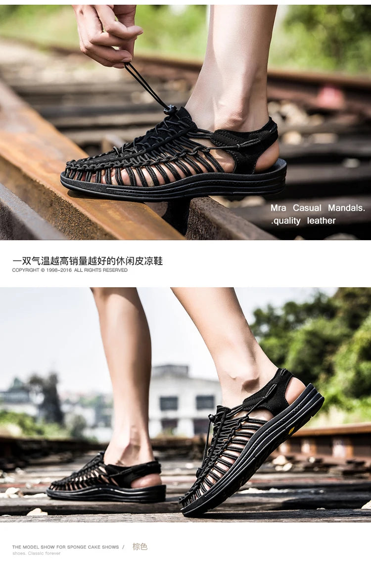 Men's Shoes High-quality Hand-woven Shoes Pull-on Outdoor Sandals Summer Soft Non-slip Gladiator Hiking Beach Platform Sandals