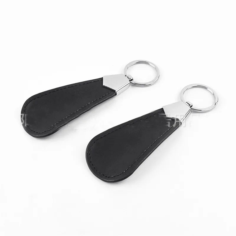 10cm Easy Carry Black Shoehorn Metal Durable Stainless Steel Faux Leather Portable Fashion Mini Shoe Horns Accessories Key Ring
