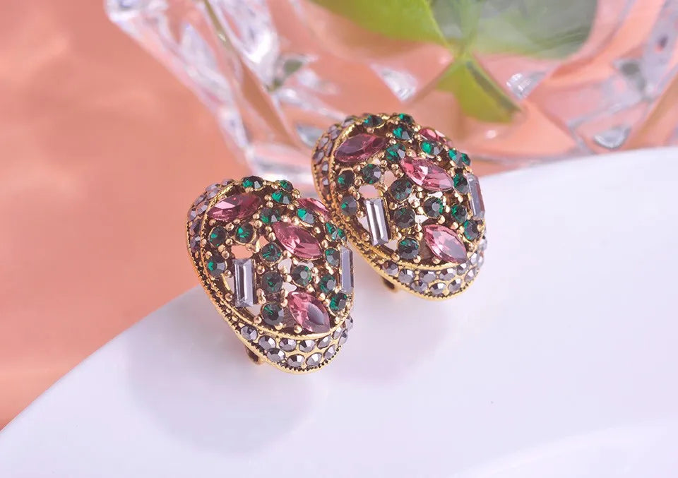 Blucome Vintage Stud Earrings For Women Girls French Hooks Max Brincos Ouro Joias Full Crystal Turkish Jewelry Retro Pendientes