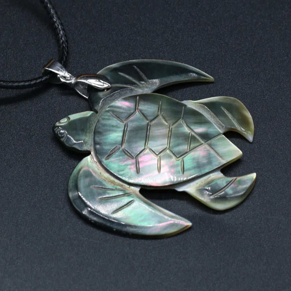 Natural Sea Turtle Shape Black Shell Necklace Pendants Charms Jewelry for Women Party Gift Size 50x48mm Length 55cm