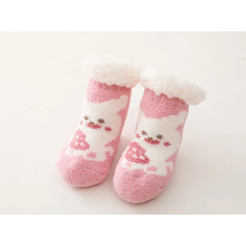Cute Winter Baby Cartoon Christmas Socks Thicken Cotton Warm Newborn Kids Floor Sock Non-Slip Children Socks For 0-4 Years