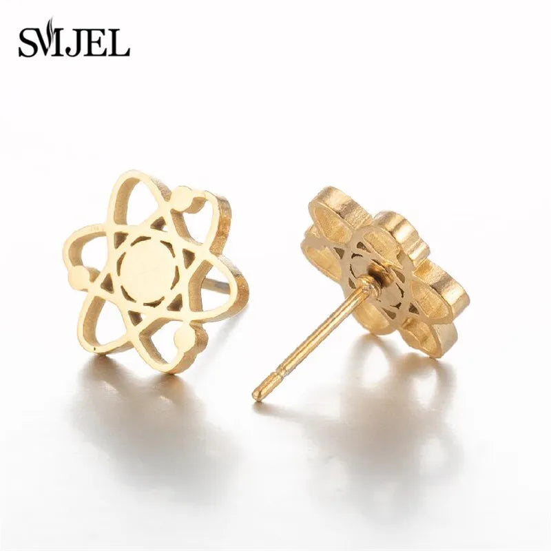 Punk Stainless Steel Chemistry Atom Shape Earrings for Women Men Creative Science Pendant Studs Jewelry Graduation Gift Friend