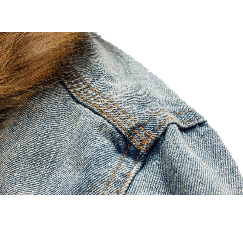 2025 autumn and winter couple models men's plus velvet thick large size denim jacket Korean men's denim men's jacket MY135