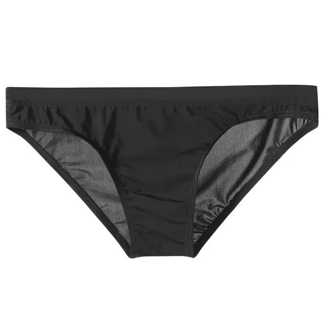 Men Underwear Ice Silk Solid Color Briefs Sexy Transparent Silky Quick Dry U Bulge Pouch Panties Mid Waist Male Underpants Cueca