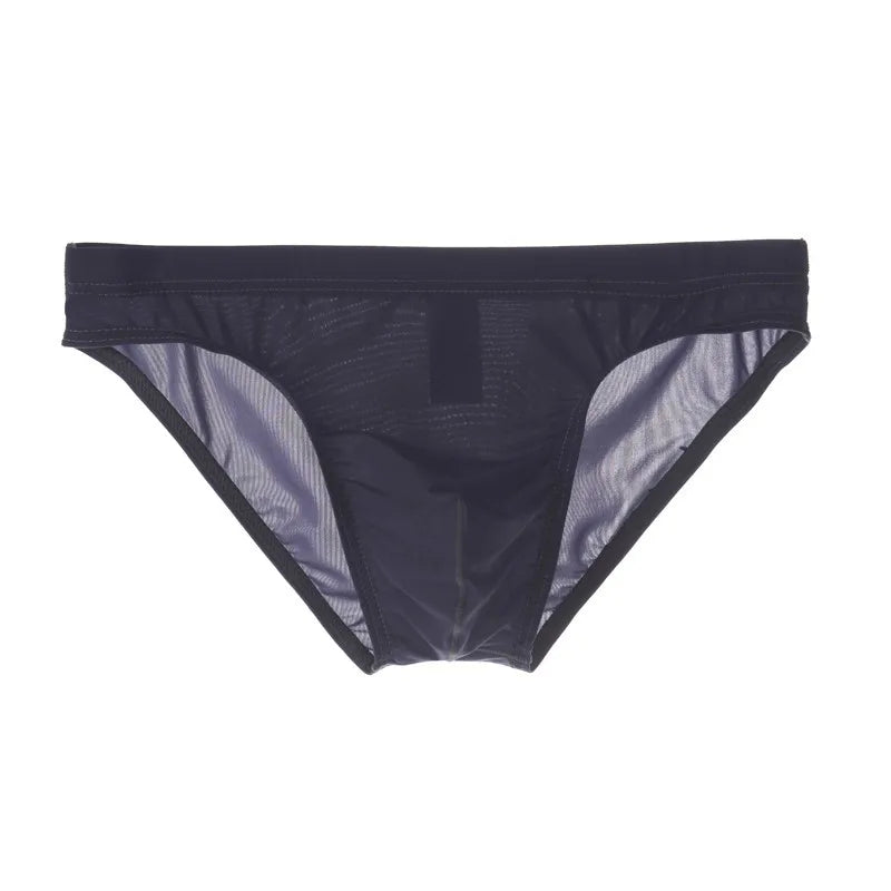 Men Underwear Ice Silk Solid Color Briefs Sexy Transparent Silky Quick Dry U Bulge Pouch Panties Mid Waist Male Underpants Cueca