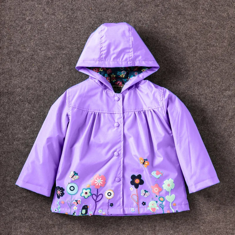 Flowers Girls Jackets Autumn Waterproof Kids Jacket Windbreaker Coat Hooded Casual Girls Raincoat 2-6 Year Old Children Clothing