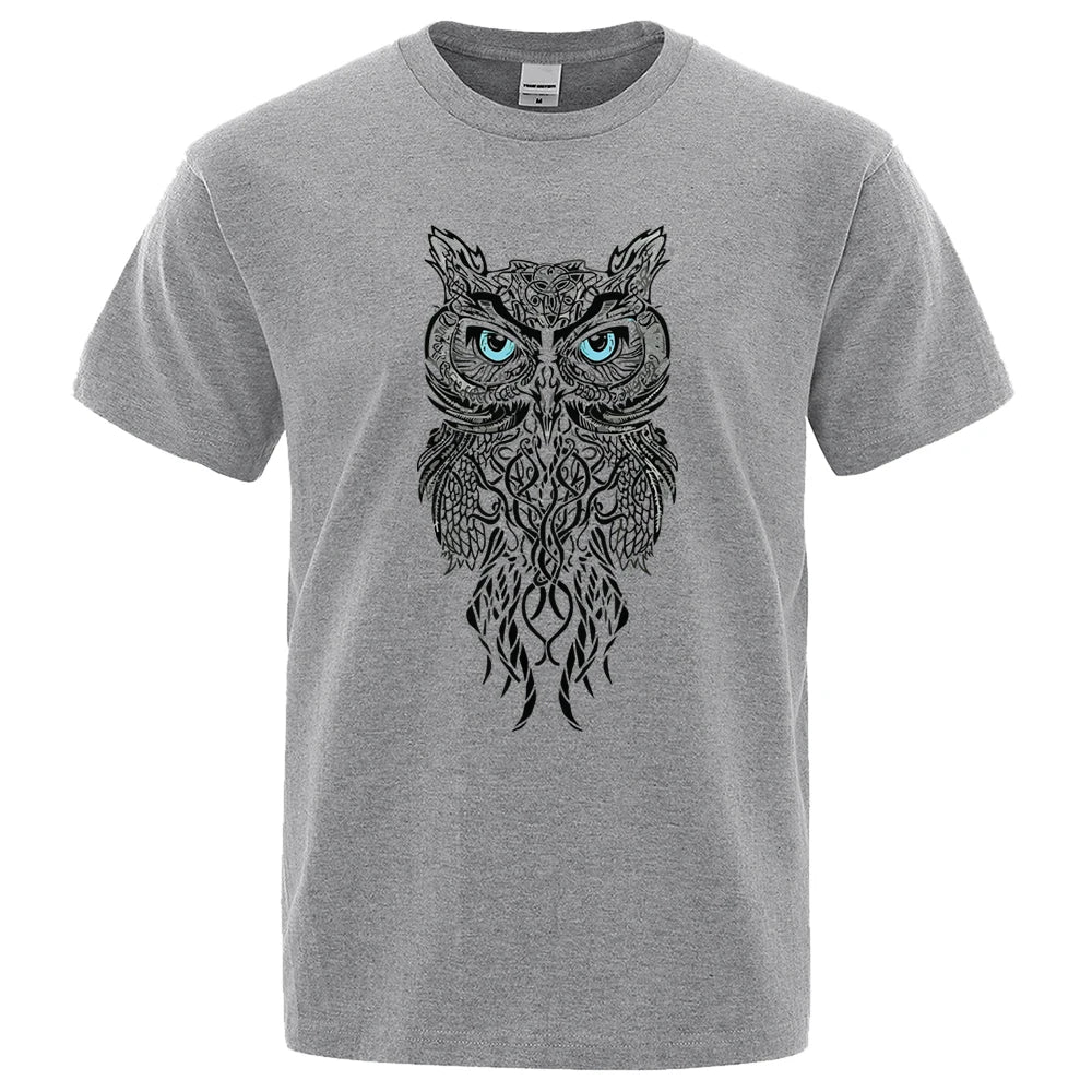 New Men Tshirt Stylish Owl Pattern Printing Casual Short Sleeves Round Collar Brand men's Sport T-shirt Hip Hop Male Tops Tee