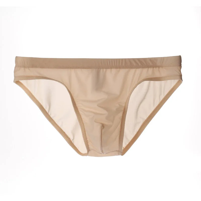 Men Underwear Ice Silk Solid Color Briefs Sexy Transparent Silky Quick Dry U Bulge Pouch Panties Mid Waist Male Underpants Cueca