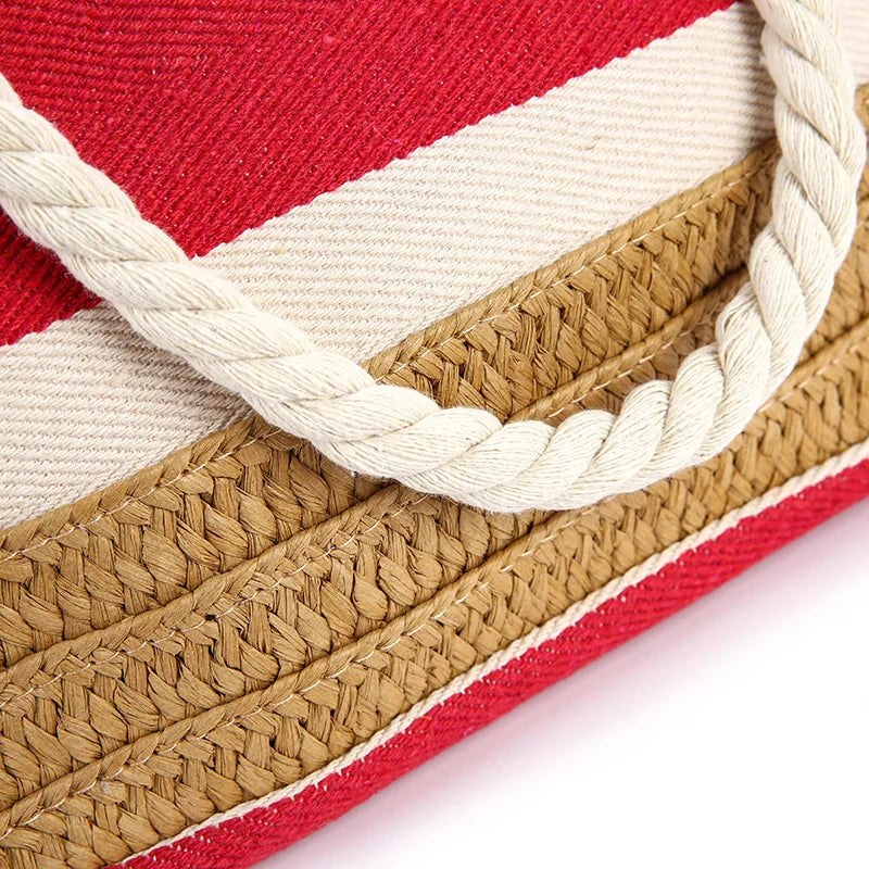 Striped Canvas Handbag For Women Large Capacity Hit Color Travel Shopping Bag For Female New Casual Tote Shoulder Beach Bag