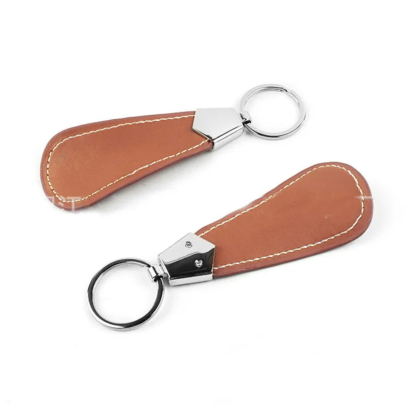 10cm Easy Carry Black Shoehorn Metal Durable Stainless Steel Faux Leather Portable Fashion Mini Shoe Horns Accessories Key Ring